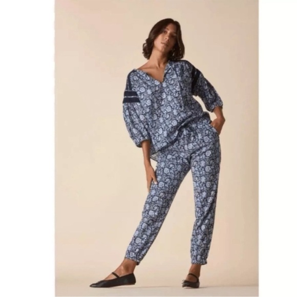 St. Roche Yucca Ankle Crop Tapered Pants In Blue Floral Size M - Picture 1 of 10